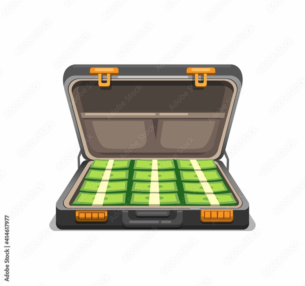 Briefcase full of cash money. symbol concept in cartoon illustration vector isolated in white background