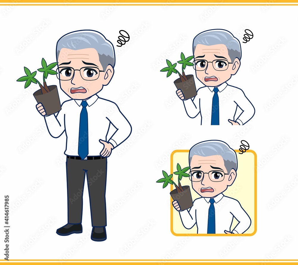 植木を育てる年配のサラリーマン