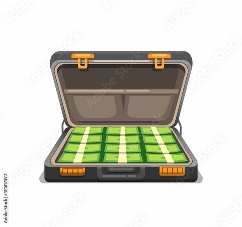 Briefcase full of cash money. symbol concept in cartoon illustration vector isolated in white background