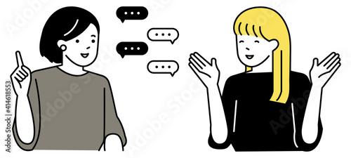 会話をする女性　2人