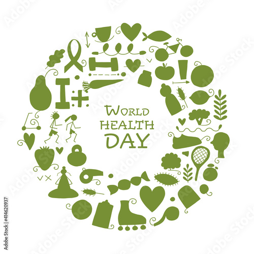 World health day. Concept art with healty lifestyle for your design