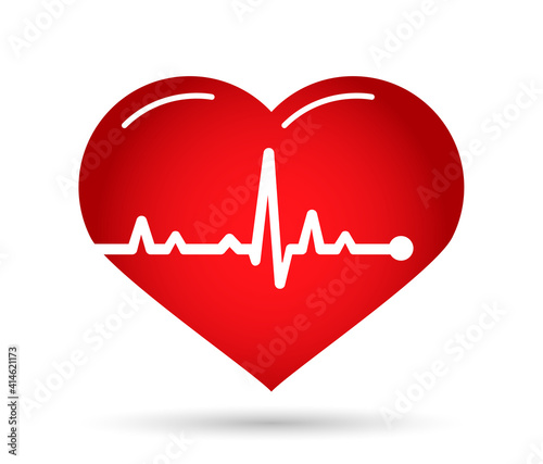 Line cardiogram heart on white background. Icon heart with line heartbeat. Vector illustration