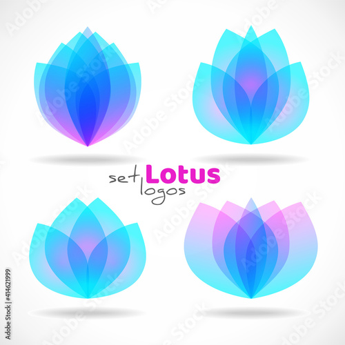 Various lotus bud logo templates. Vector natural floral logotypes set. Flower blossom symbols design idea