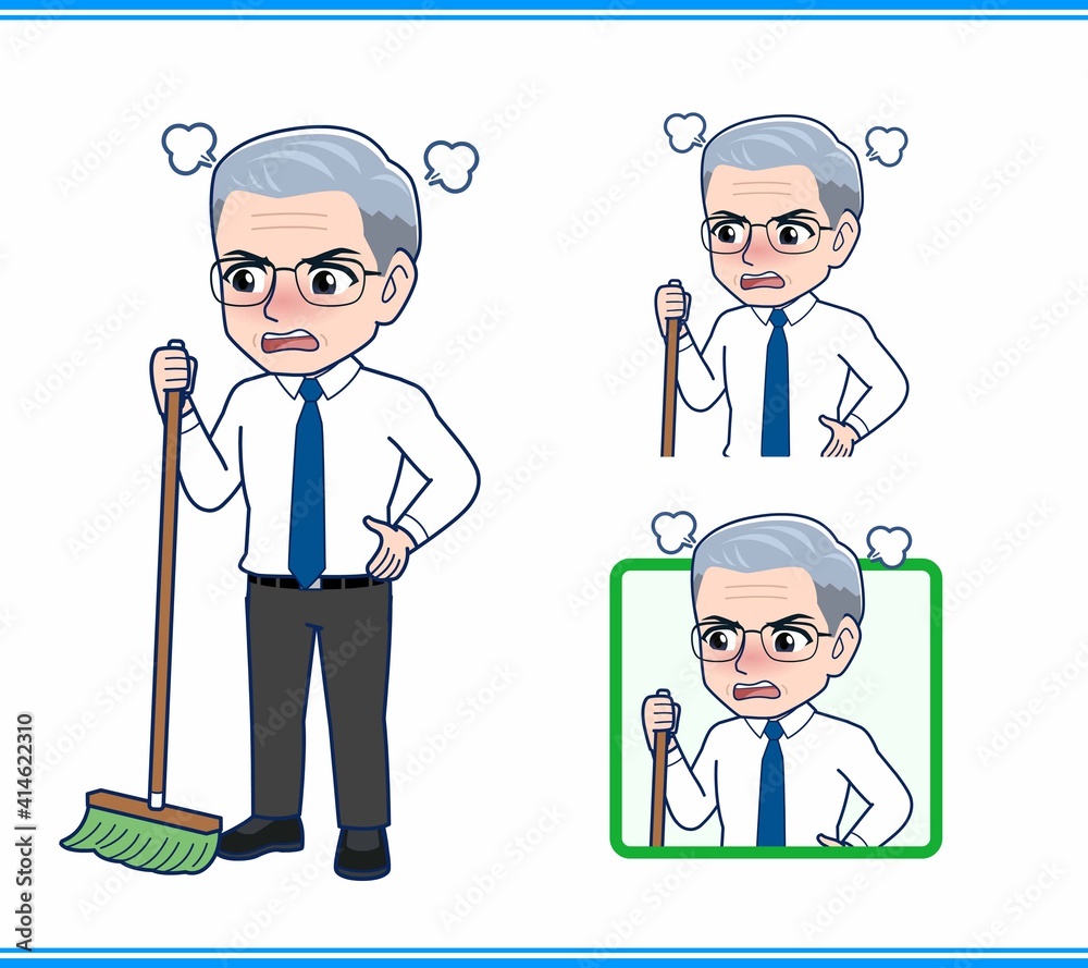 掃除をしているサラリーマンの男性 掃除をしているサラリーマンの男性