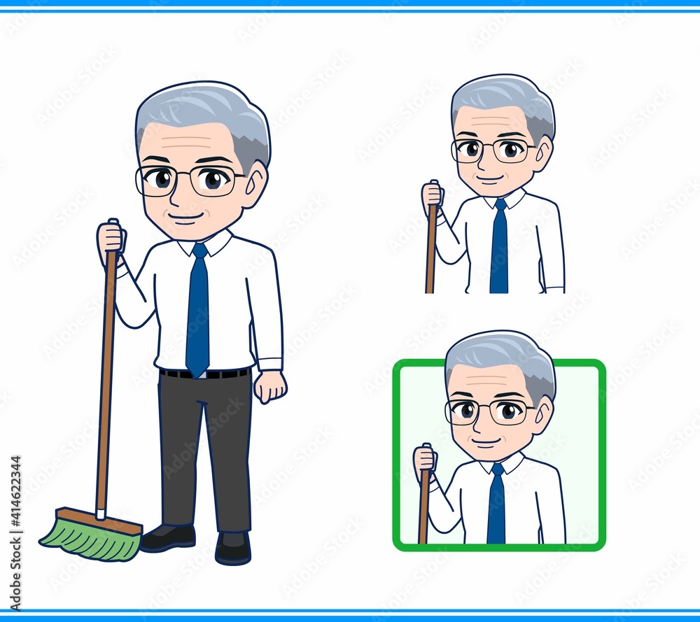 掃除をしているサラリーマンの男性