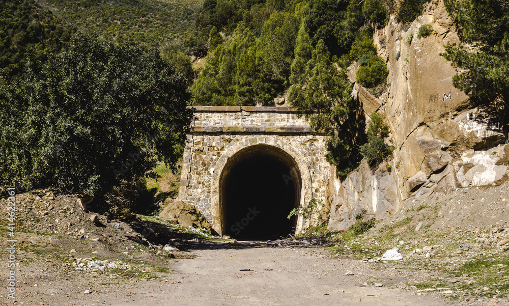 ruins of the ancient tunnel in the mountain