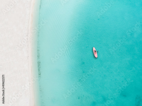 Drone photo of beach in Sapodilla Bay, Providenciales, Turks and caicos, stand up paddle