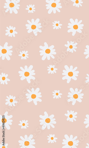 white and yellow seamless flowers texture pattern design, Seamless repeat pattern with flowers and leaves in white and yellow on pink background. Hand drawn fabric, gift wrap, wall art design.