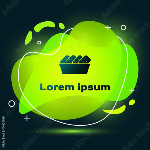 Black Chicken nuggets in box icon isolated on black background. Abstract banner with liquid shapes. Vector Illustration.