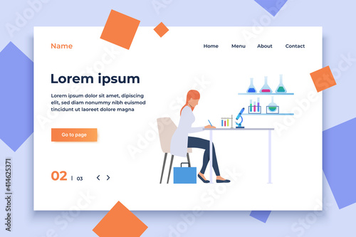 Scientist working with test tubes. Science laboratory, clinical lab, experiments. Research concept. Vector illustration for webpage, landing page