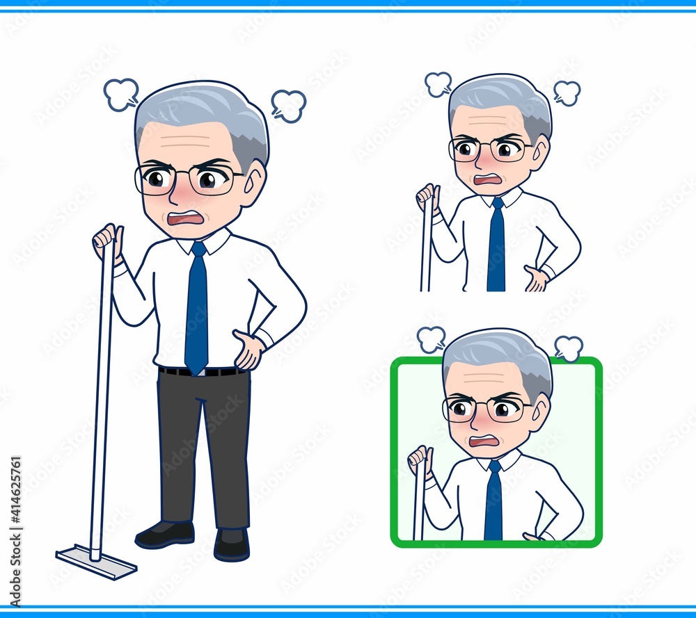 掃除をしている社長 掃除をしている社長