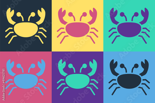 Pop art Crab icon isolated on color background. Vector.