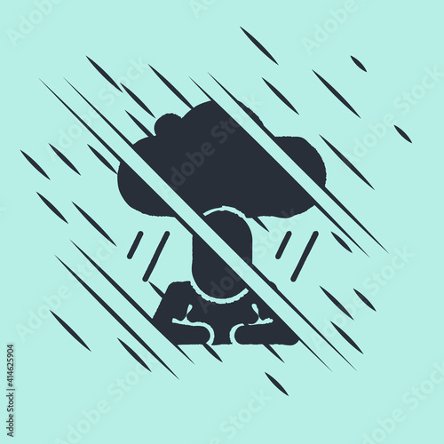 Black Depression and frustration icon isolated on green background. Man in depressive state of mind. Mental health problems. Glitch style. Vector.