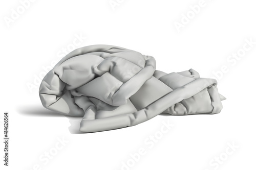 A crumpled blanket made of a smooth white fabric on a white background. Vector illustration