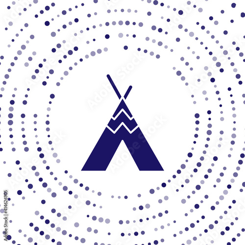 Blue Traditional indian teepee or wigwam icon isolated on white background. Indian tent. Abstract circle random dots. Vector.