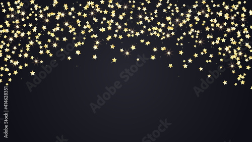 Falling gold stars on black background