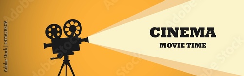 Movie time concept. Template for cinema poster. banner. Illustration of film projector. Vector.