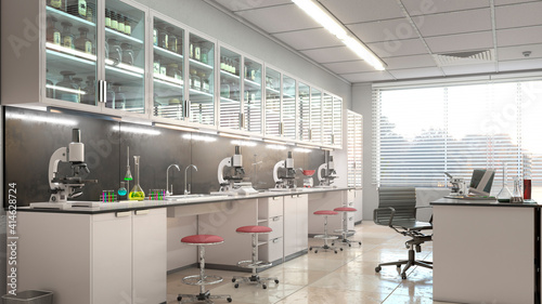Spacious laboratory interior. 3d illustration photo