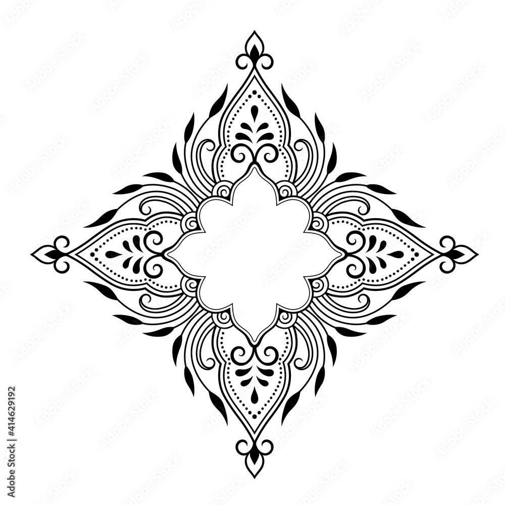 Circular pattern in form of mandala with flower for Henna, Mehndi, tattoo, decoration. Decorative ornament in ethnic oriental style. Outline doodle hand draw vector illustration.