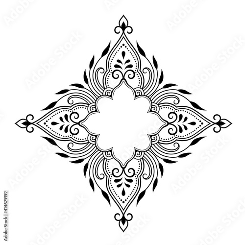 Circular pattern in form of mandala with flower for Henna, Mehndi, tattoo, decoration. Decorative ornament in ethnic oriental style. Outline doodle hand draw vector illustration.