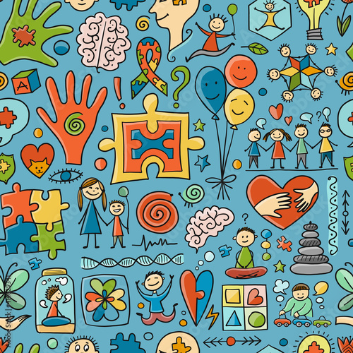 World autism awareness day. Colorful puzzle design. Symbol of autism. Seamless pattern for your design