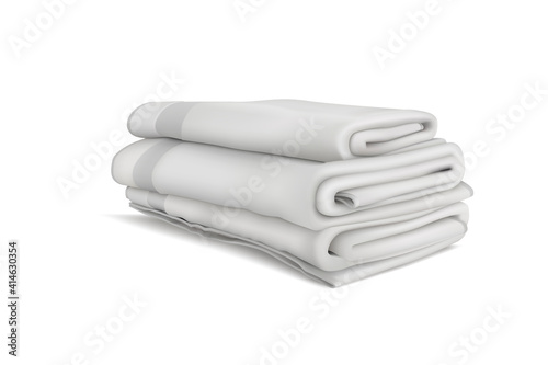 Three clean terry towels, folded neatly. 3d vector illustration