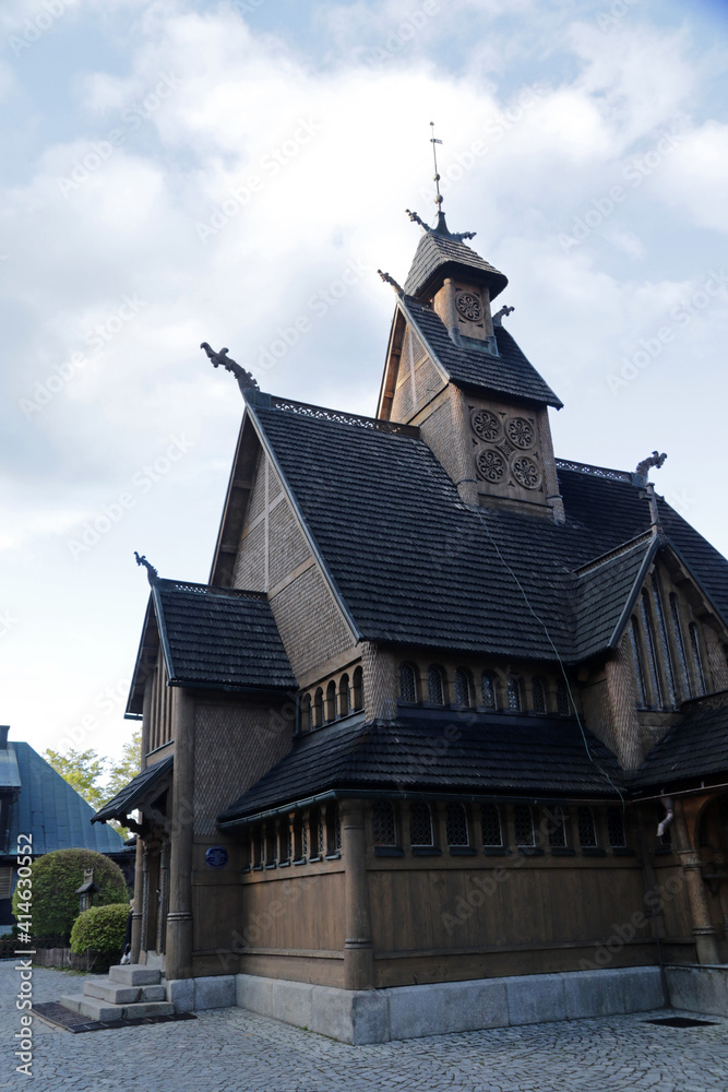 Fototapeta premium Vang Stave Church in Karpacz in the Karkonosze mountains of Poland