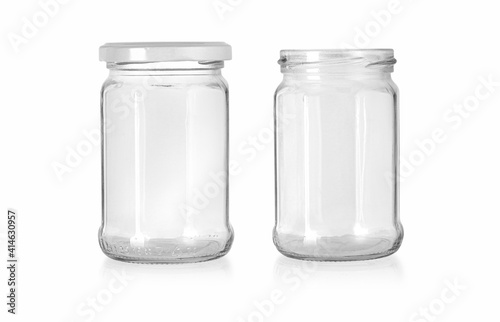 Open empty glass jar for food and canned food.