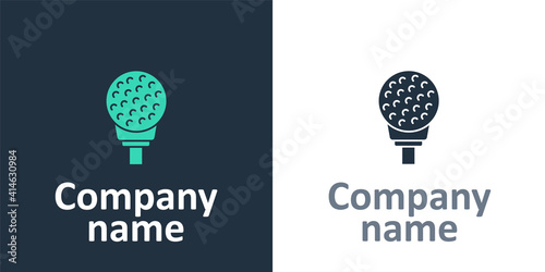 Logotype Golf ball on tee icon isolated on white background. Logo design template element. Vector.