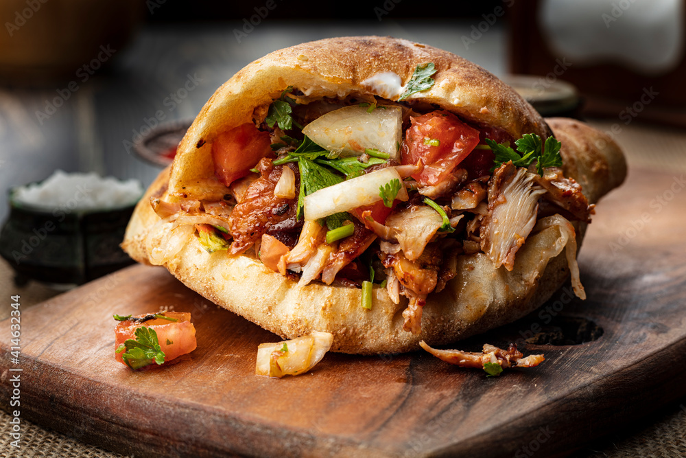 Turkish chicken doner sandwich. Fast food Turkish chicken doner sandwich. Fast food