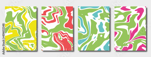 Set of cover templates. Fluid abstract background. Bright liquid texture in different colors.