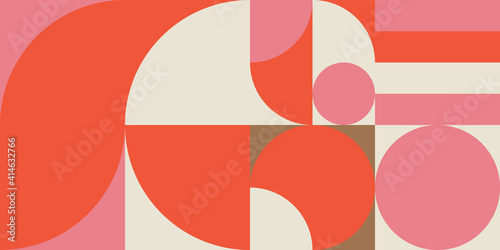 Modern vector abstract  geometric background with circles, rectangles and squares  in retro scandinavian style. Pastel colored simple shapes graphic pattern.