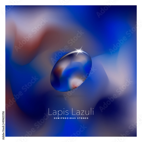 Lapis Lazuli. Semi-precious stone mineral. Icon on an abstract background with a title. Beautiful vector illustration.