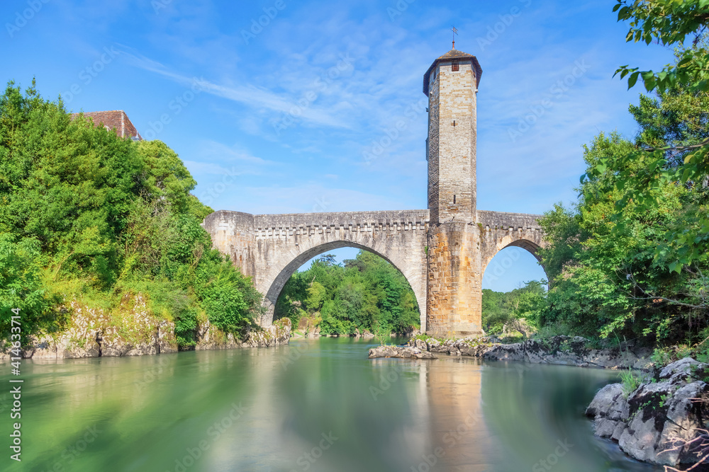 Orthez, France. View of old stone roman bridge over Ousse river Orthez, France. View of old stone roman bridge over Ousse river