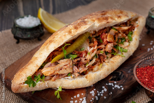 Turkish chicken doner sandwich. Fast food