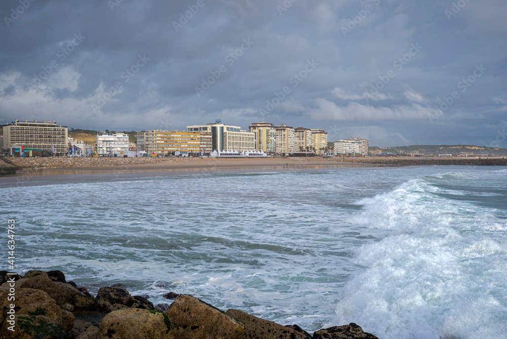 Views of the beach of Costa da Caparica, a famous place for water sports in the coast of Portugal