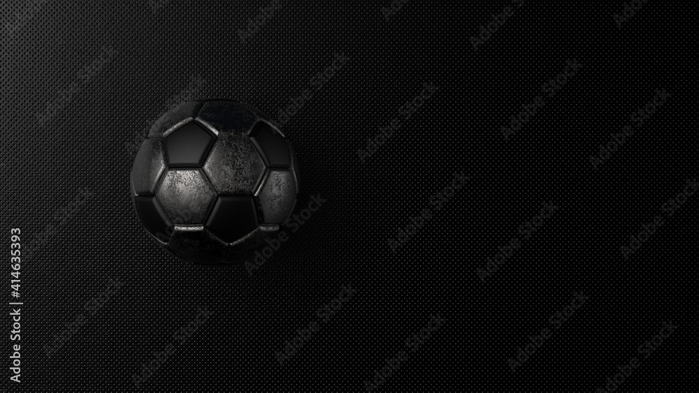Fototapeta premium Rusty metallic silver-black soccer ball on spot light. 3D illustration. 3D high quality rendering.