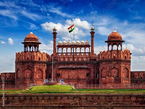 Red Fort Lal Qila with Indian flag. Delhi, India photo