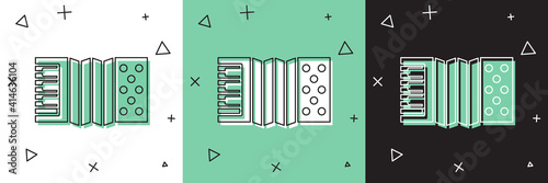 Set Musical instrument accordion icon isolated on white and green, black background. Classical bayan, harmonic. Vector.