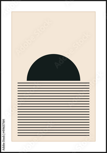 Minimal 20s geometric design poster, vector template with primitive shapes
