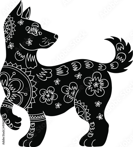 Fancy dog black flat vector icon isolated on white background