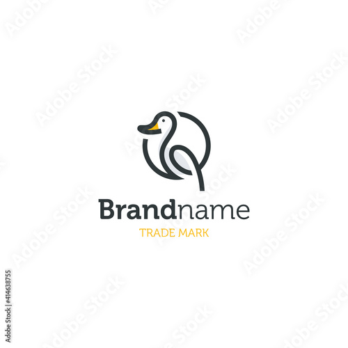 Creative duck logo Line art vector illustration, Duck monogram lineart, Line Style Cute Illustration, icon line outline monoline