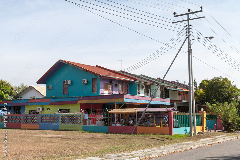 Kota Kinabalu, Malaysia. Street view with colorful houses