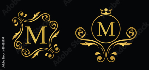 letter M. Golden flower alphabet. Beautiful capital letters.