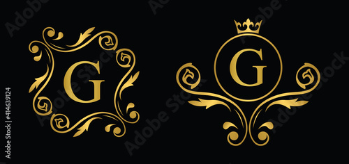 letter G. Golden flower alphabet. Beautiful capital letters.