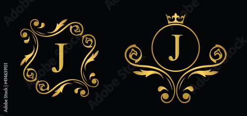 letter J. Golden flower alphabet. Beautiful capital letters.