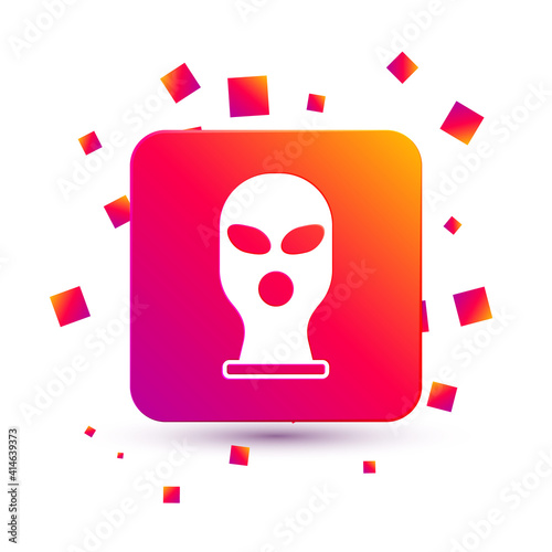 White Balaclava icon isolated on white background. A piece of clothing for winter sports or a mask for a criminal or a thief. Square color button. Vector.