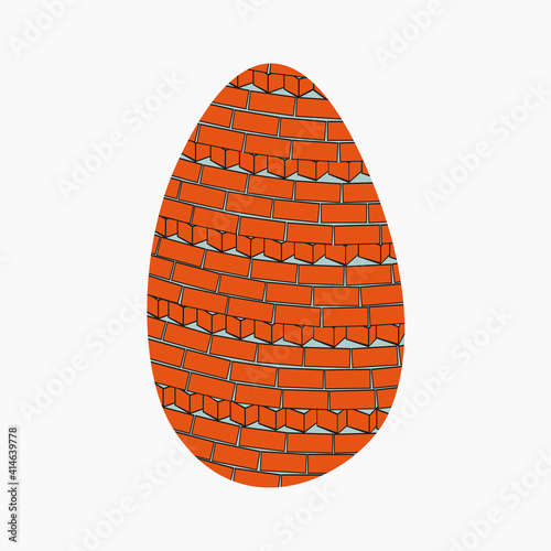 A vector illustration of an egg ornamented with tiny orange bricks isolated on white background. Designed for prints, wraps, background.