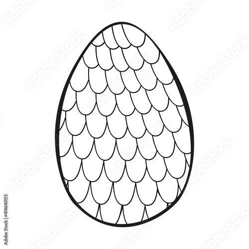 A vector illustration of an egg ornamented with tiny scales isolated on white background. Designed as a coloring book page for adults and kids, prints, wraps, background.