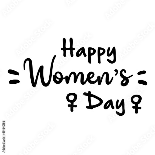 Logotipo frase hecho a mano Happy Women's Day con símbolo femenino en color negro